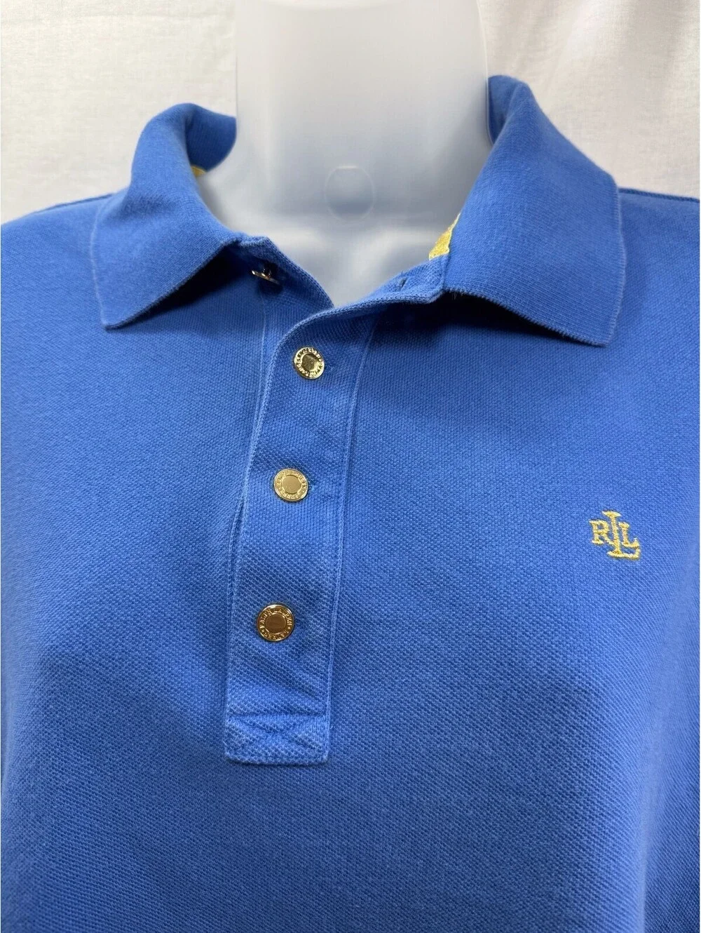 LRL Lauren Ralph Lauren Blue Polo Shirt w/ Gold Buttons Womens Size 1X XL Cotton